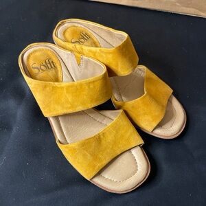 Sofft Yellow Suede Wedge Sandals